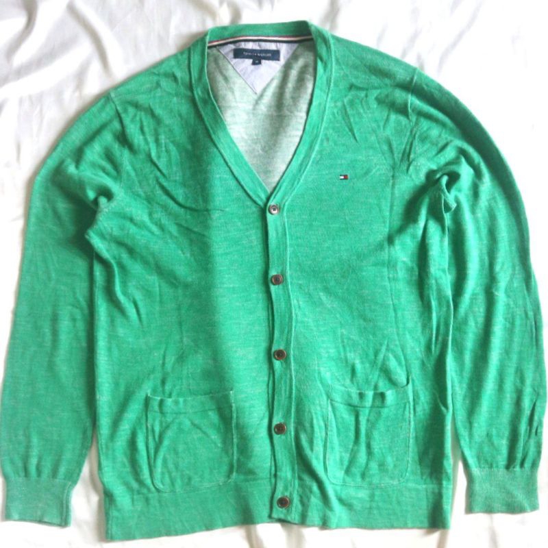 T. H T. 0. M. H. I. L Cardigan Hijau Gradasi Putih Bahan Adem Knitwear Sweater Sweatshirt Crewneck R