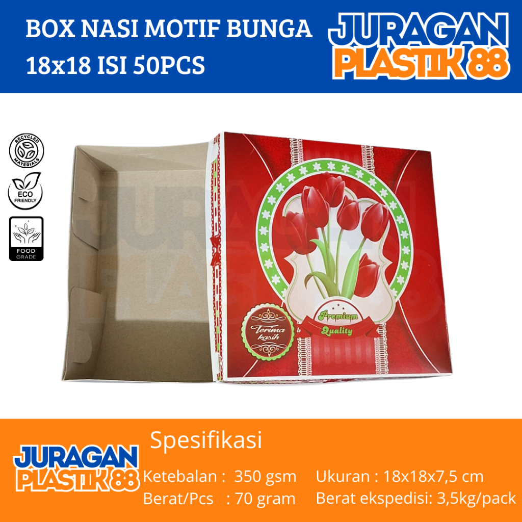 Dus | Box | Kotak Nasi Kue Makanan Uk 18X18 Motif Bunga 18 X 18