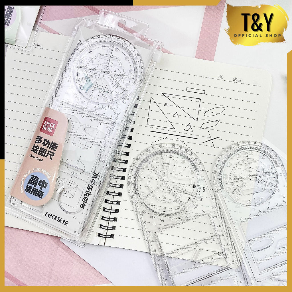 

T&Y Penggaris Geometri Multifunction Geometric Ruler Multifungsi Penggaris Busur Derajat Rotary Penggaris Busur Derajat Template Gambar Matematika Alat Ukur untuk Perlengkapan Kantor Sekolah Siswa Seni