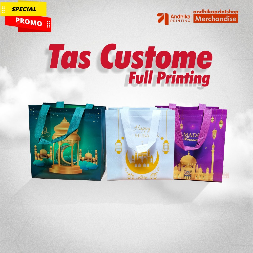 

Tas Customer Full printing Idul Fitri Bahan banner dan di padu bahan pvc sheet Uk. 22x23x11cm