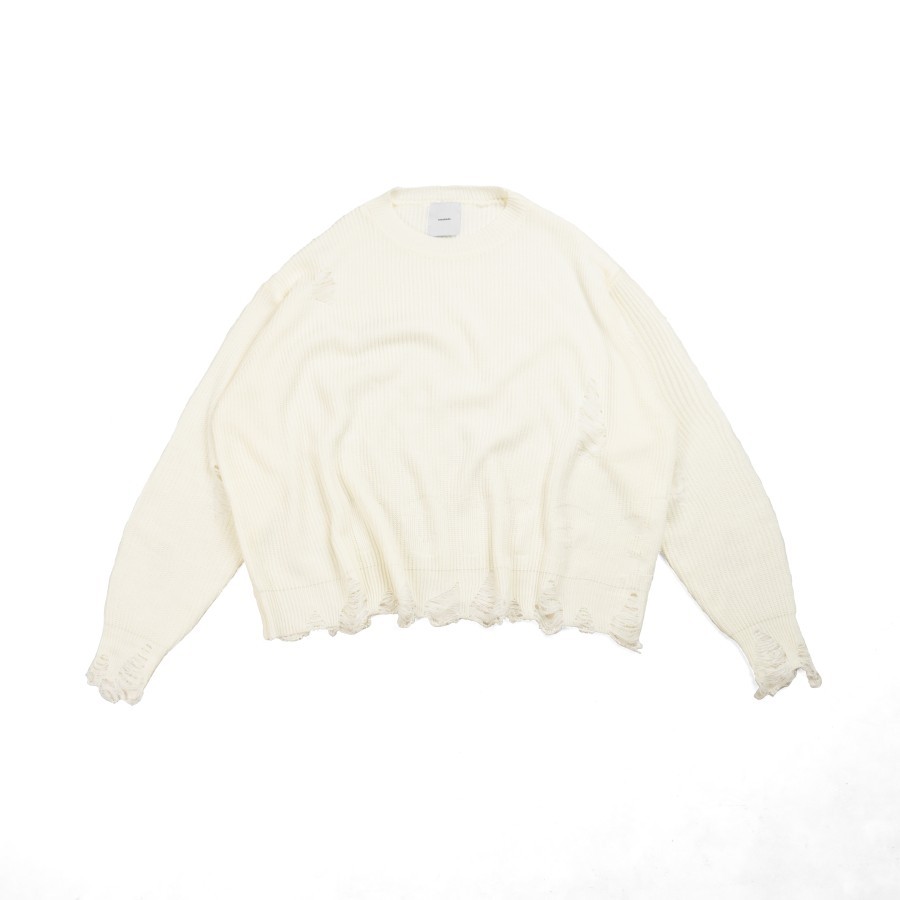 Outer - NOMAD STUDIO Distressed Oversized Knit Sweater White (Knitwear)