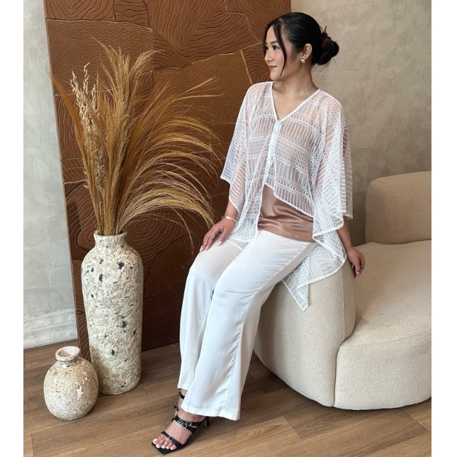 Zalima Kharis Kaftan Lace Set with Silk Satin Long Kulot / Baju Pesta / Set Formal / Baju Kasual / S