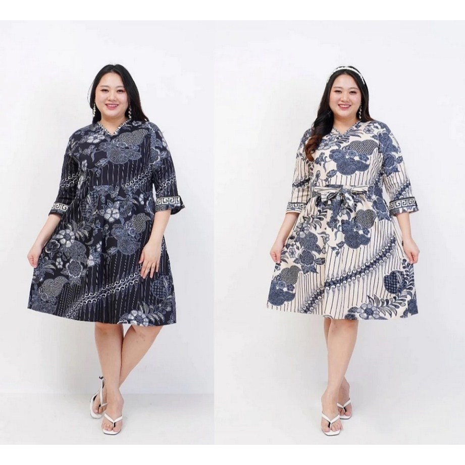 BAJU DRESS BATIK WANITA MODERN JUMBO BIG SIZE 020 PREMIUM LD 120 CM XXL XXXL KEKINIAN DRESS HAMIL PE