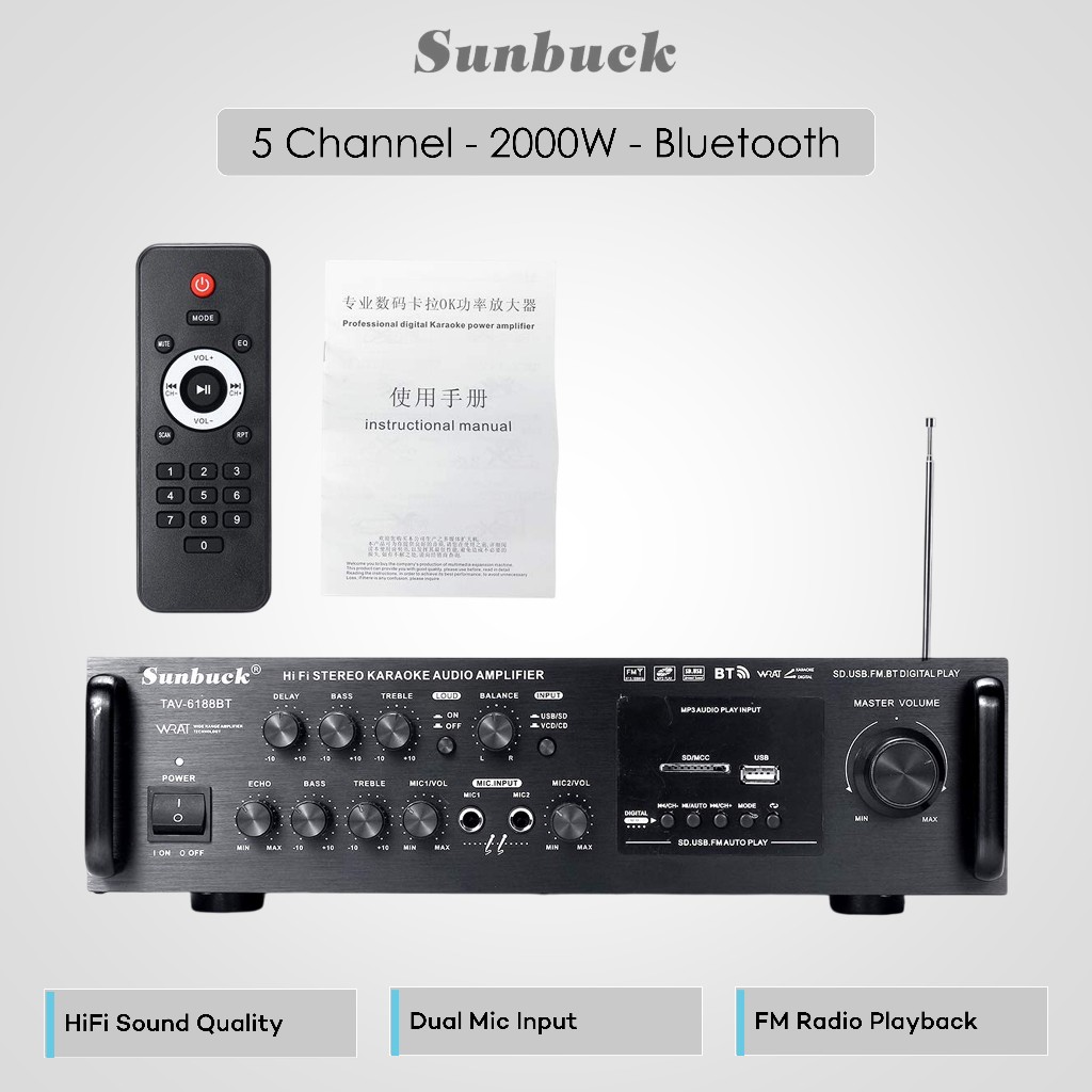 Sunbuck Amplifier Audio Bluetooth EQ Home Theater 2000W - TAV-6188BT