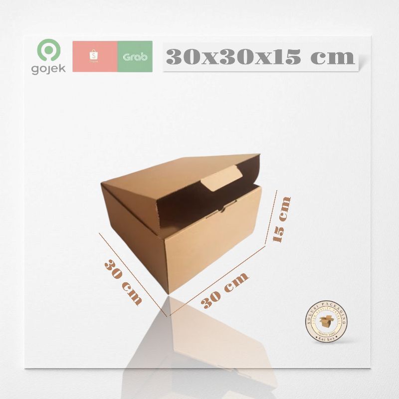 

kardus ukuran 30x30x15 cm die cut model pizza