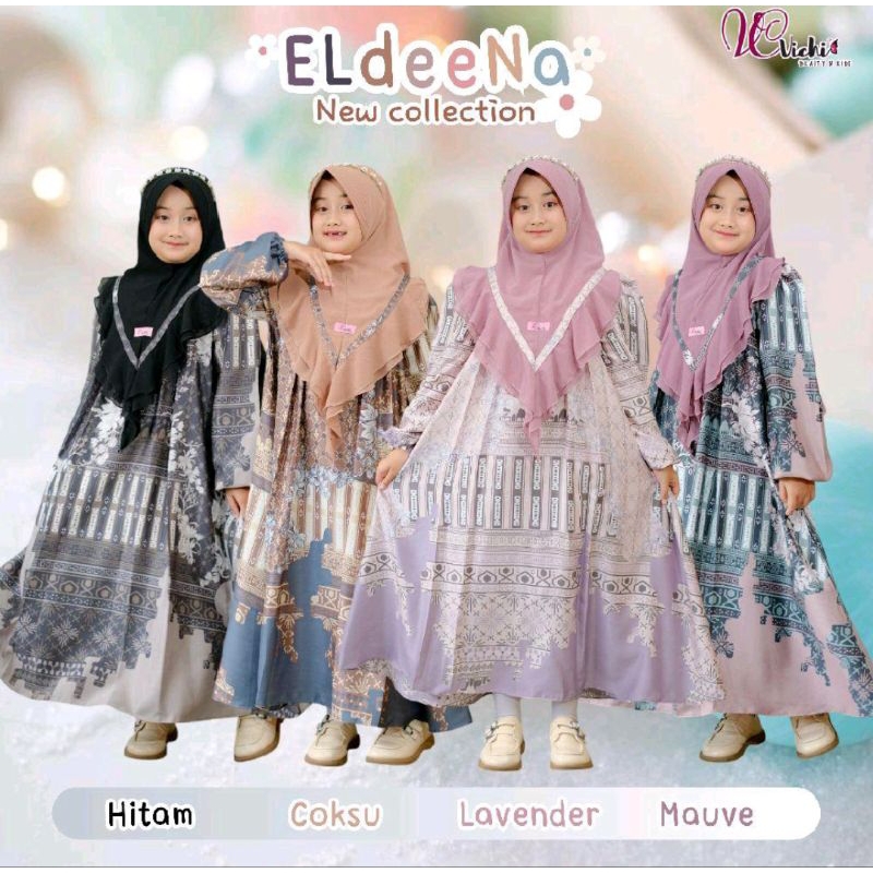 Eldeena Gamis Lebaran Anak Couple Silk set Hijab Ori vichi muslimah usia 1-10 tahun