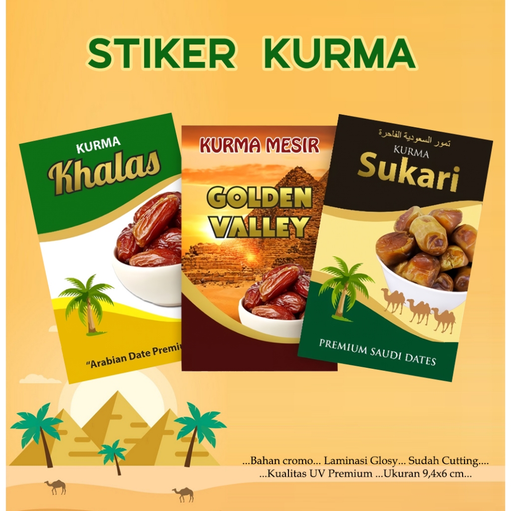 

Stiker Kurma Sukari, Kurma Mesir, Kurma Khalas, Kurma Ajwa | ukuran 9.4 x 6 cm + Cuting