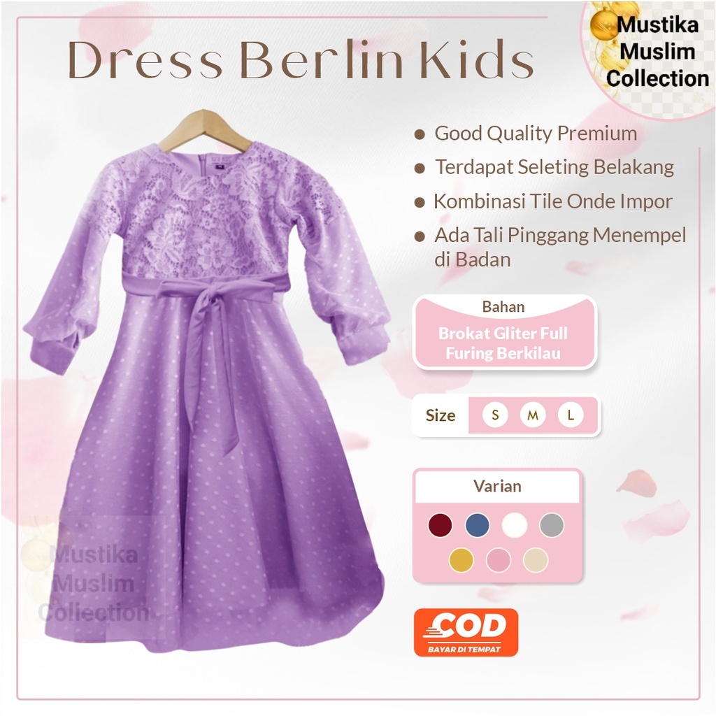 Dress Pesta Anak Perempuan Brokat/Dress Berlin Kids 3-11 Tahun Matt Brokat Glitter Mix Tille Dot/Pak