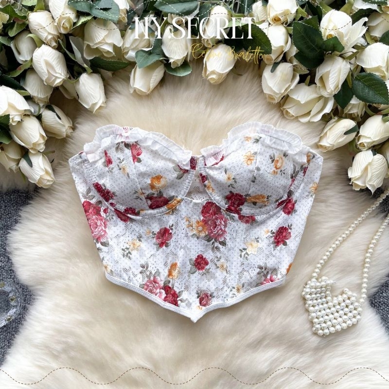 NySecret__ Fleu Tube CropTop Corset bra women premium, Atasan wanita Korset kemben bunga premium