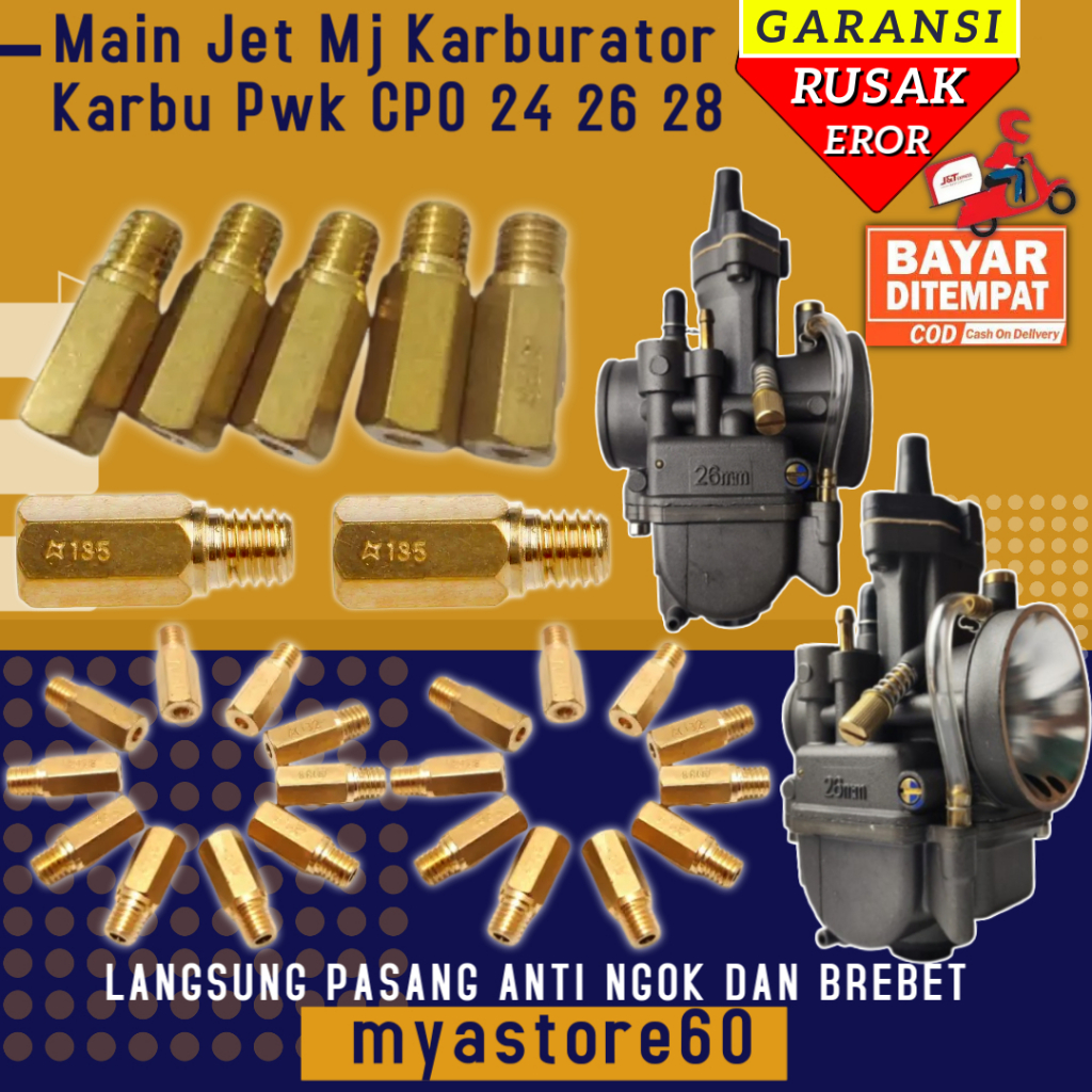 Mj Main Jet Kuningan Karbu Karburator Pwk CPO 24 26 28 SparePart Karburator PWK CPO 24 26 28 Anti Br