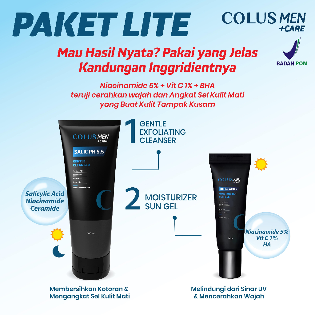Paket Skincare Pria  PAKET LITE |Colus Men | Sunscreen, Face Wash |