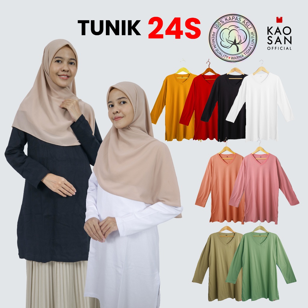 Kaosan Tunik Kaos Lengan Panjang Wanita Kaos Tunik Polos Combed 24s Warna-warni