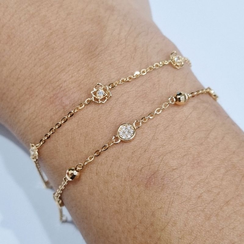 Gelang Serut Emas 8K UBS Bunga & Bulat Maksimal 19 cm - B11