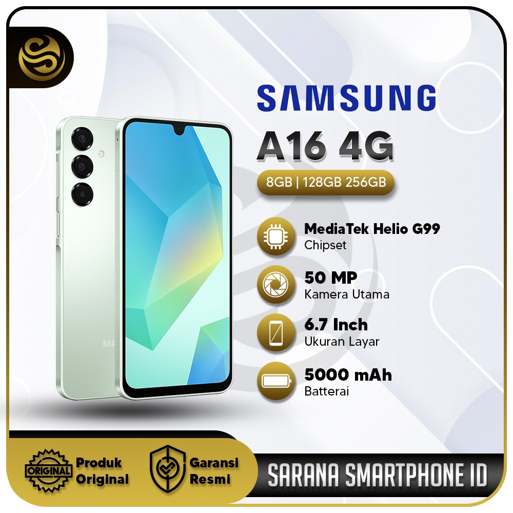 Samsung Galaxy A16 4G - RAM 8/128 & 8/256 - NFC, Kamera Ultrawide, Helio G99, IP54 - HP Canggih 2025