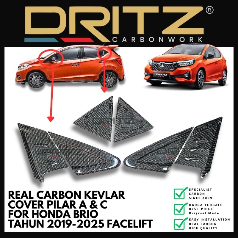 High Quality Asli Carbon Kevlar Cover Panel PILAR A & C Exterior Honda Brio 2018 2030 karbon fibre f