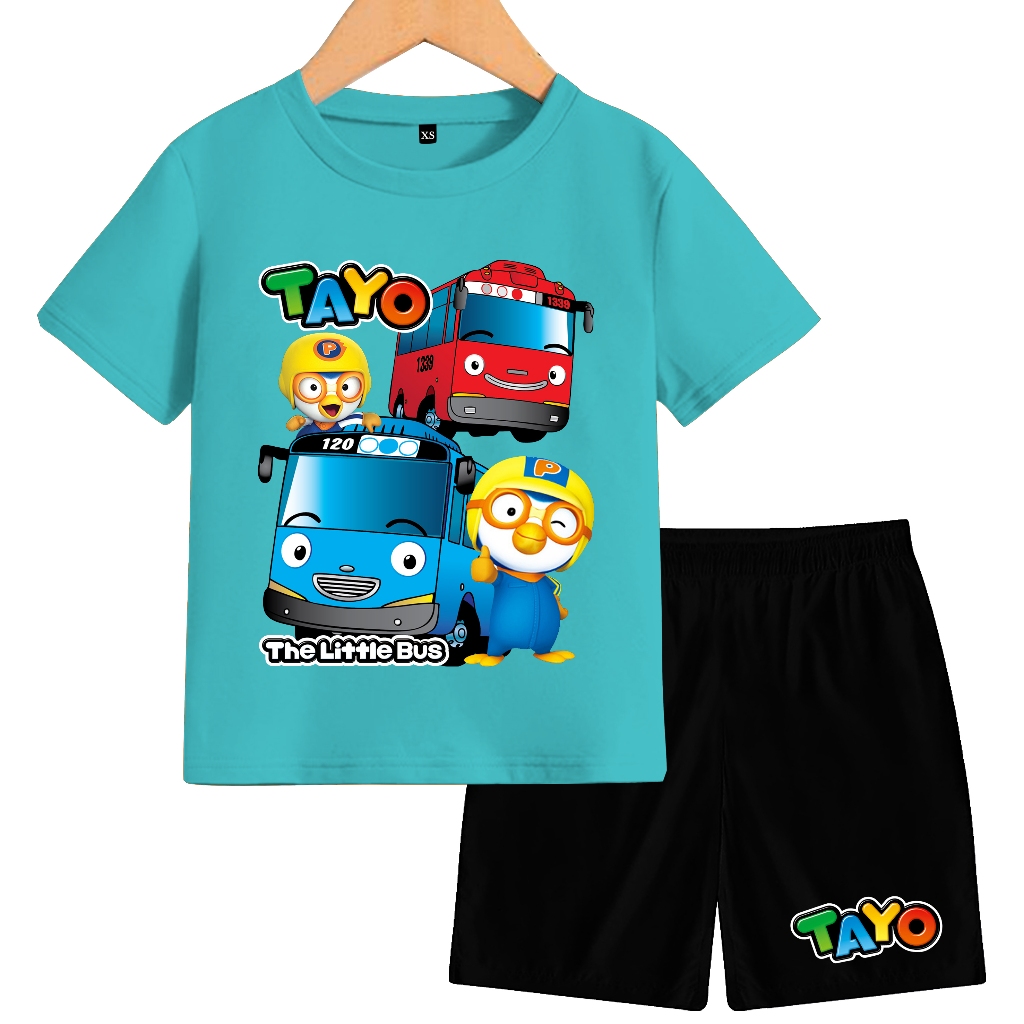 setelan anak anak umur 1-13 tahun cowok cewek motif tayo lengan pendek