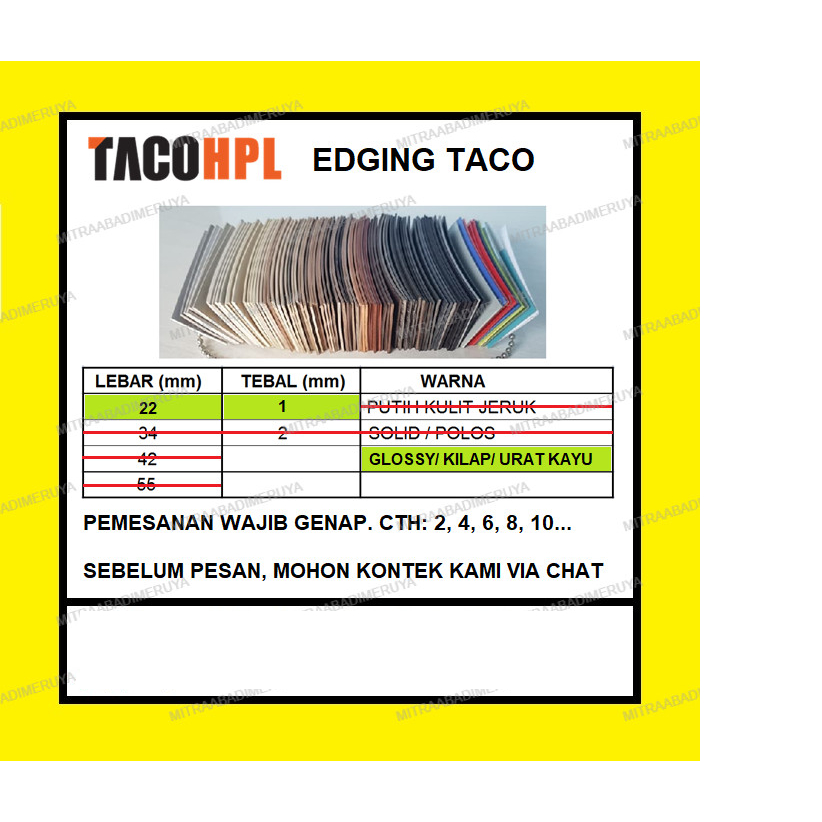 Edging TACO HPL 22/1 mm Urat Kayu / Glossy