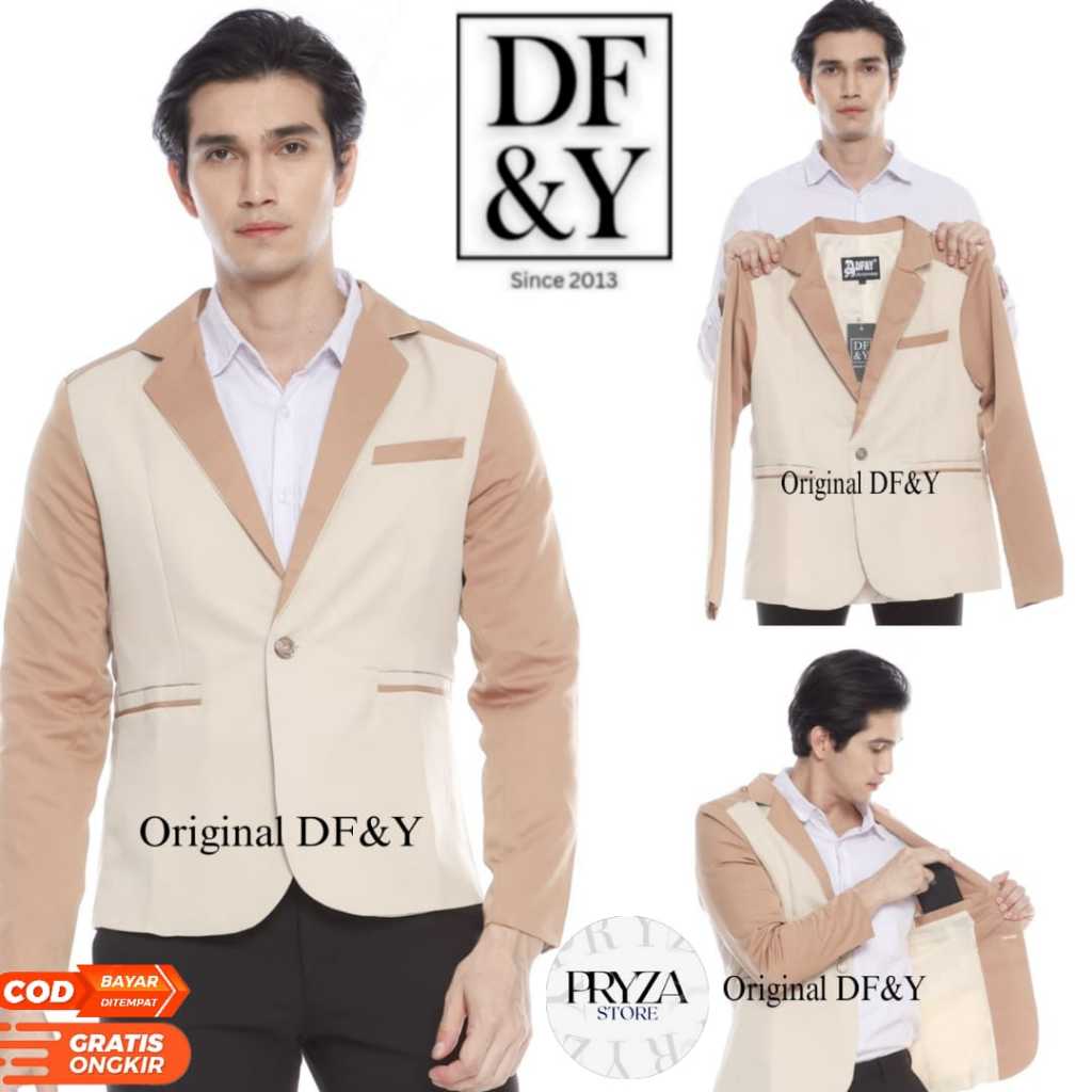PRYZA Jas Blazer Pria Casual KOMBINASI CREAM Original DF&Y  Jas Blazer Kerja Kantor  Formal  Jas Sty