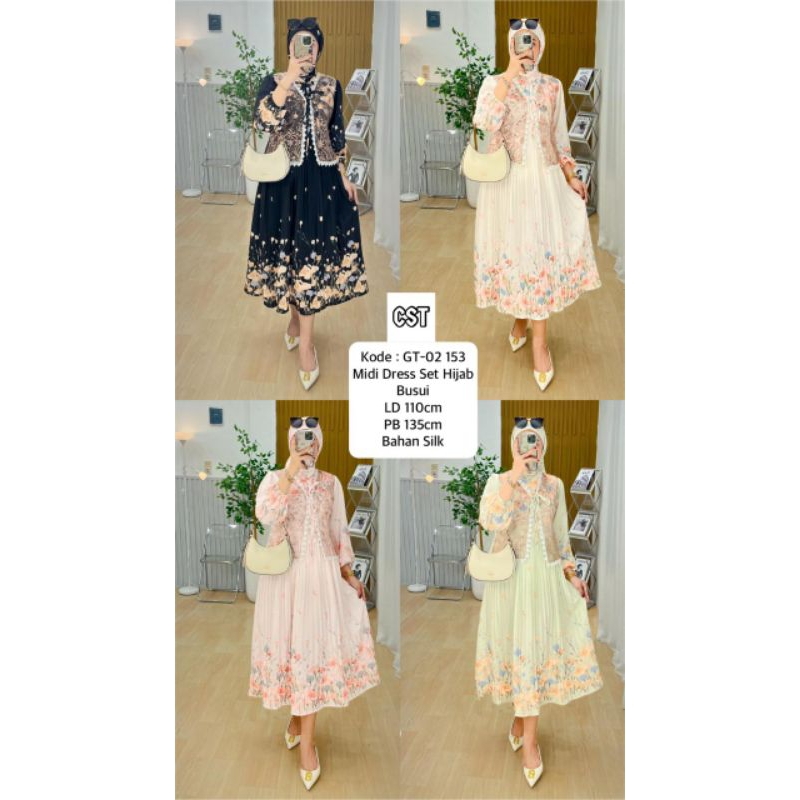 Midi Dress Rompi  Set  HIJAB Silk Plisket Import