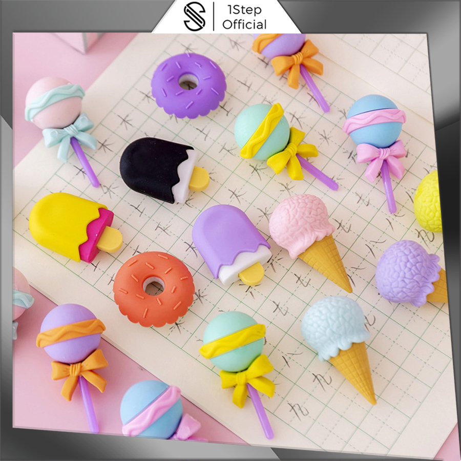 

1step Penghapus Set Cute / Penghapus Pensil Model Ice Cream Donat Lolipop / Penghapus Pensil Karakter Lucu S075
