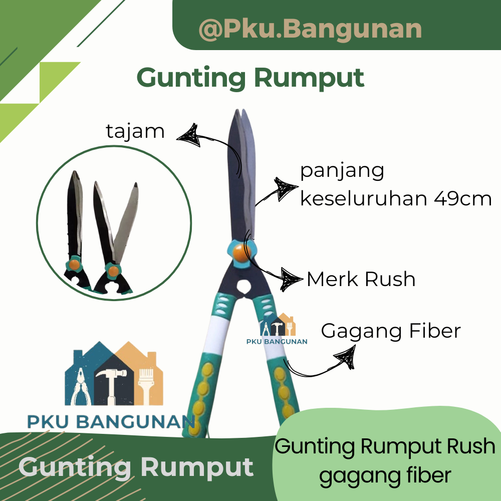 Gunting Rumput Gagang Fiber 48 cm SUPER TAJAM / Gunting Pagar Kebun Taman tanaman Dahan Ranting Rush