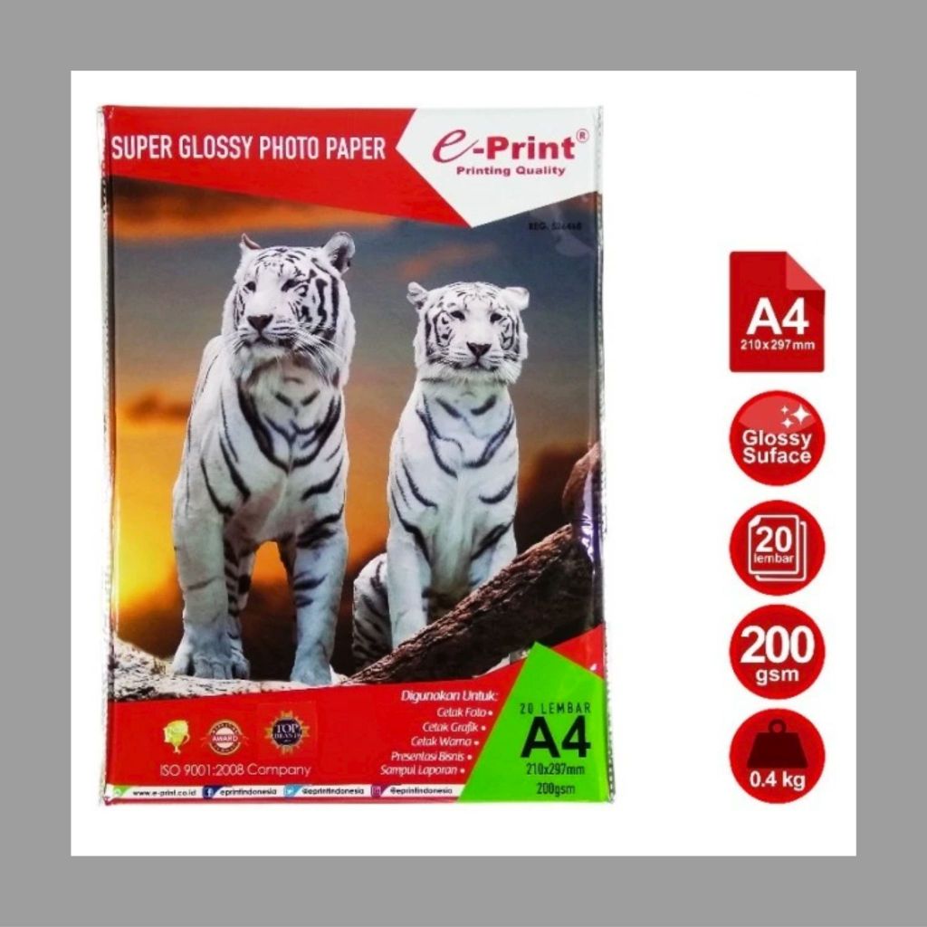 Kertas Super Glossy / Photo Paper E-print A4 200Gsm Aluminium / Kertas Foto
