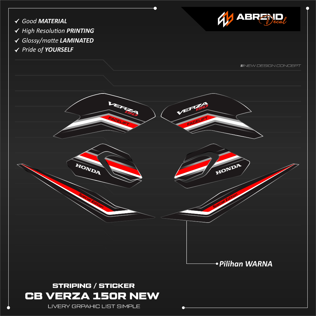 STRIPING VERZA NEW GRAFIS 2 CUSTOM SIMPEL / STIKER MOTOR CB VERZA 150R DESIGN CUSTOM / STOCK DECAL