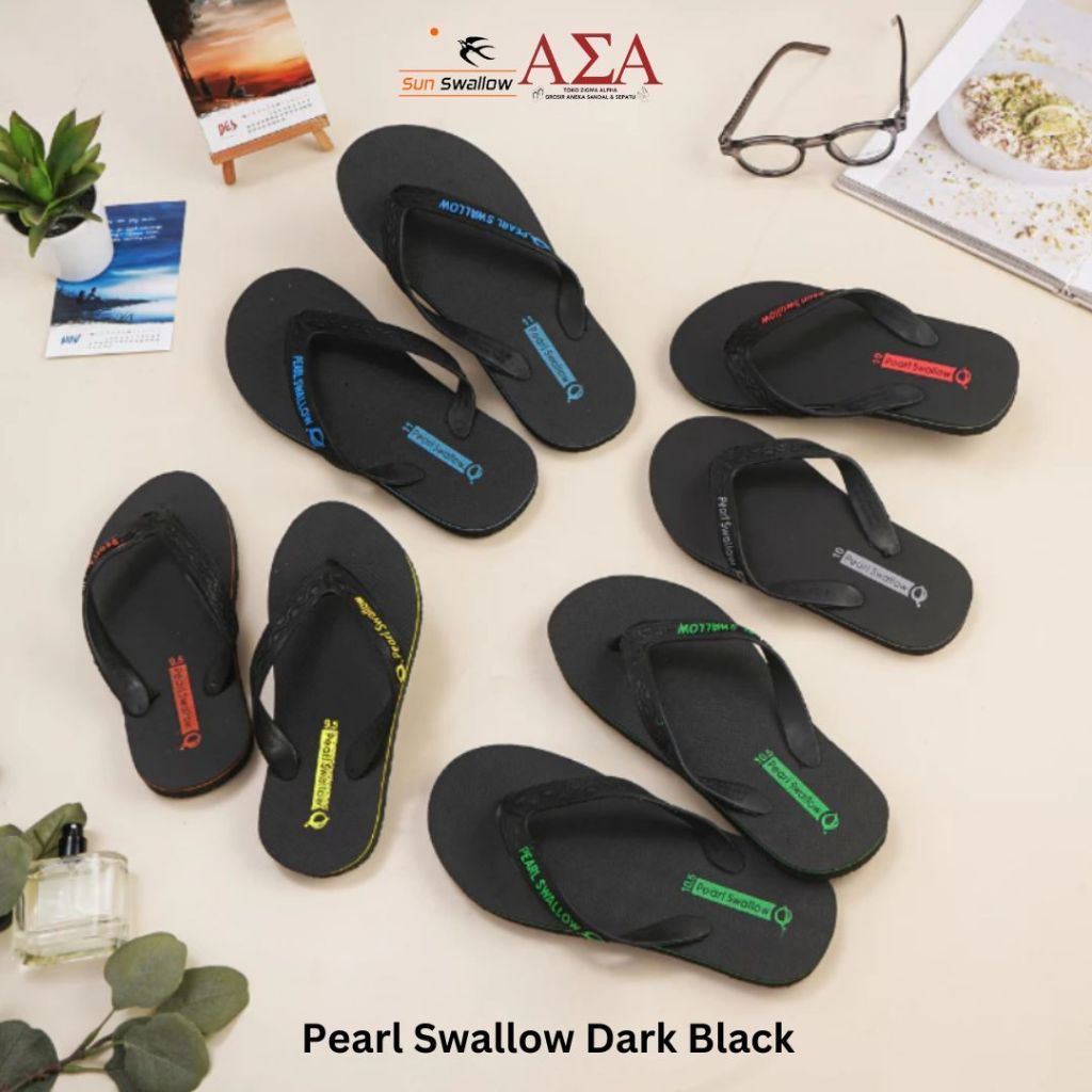 Pearl Swallow Dark Black Sandal Jepit Pria Hitam Warna