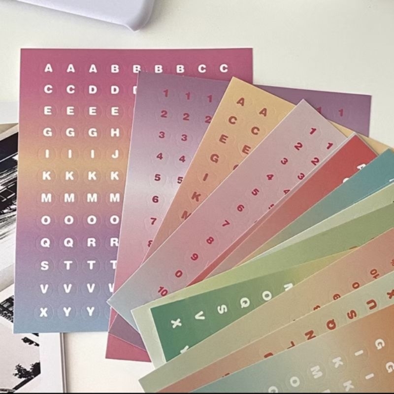 

3 lmbr stiker / colorful gradiasi sticker hias jurnal huruf dekor planner diary buku catatan alphabet number angka
