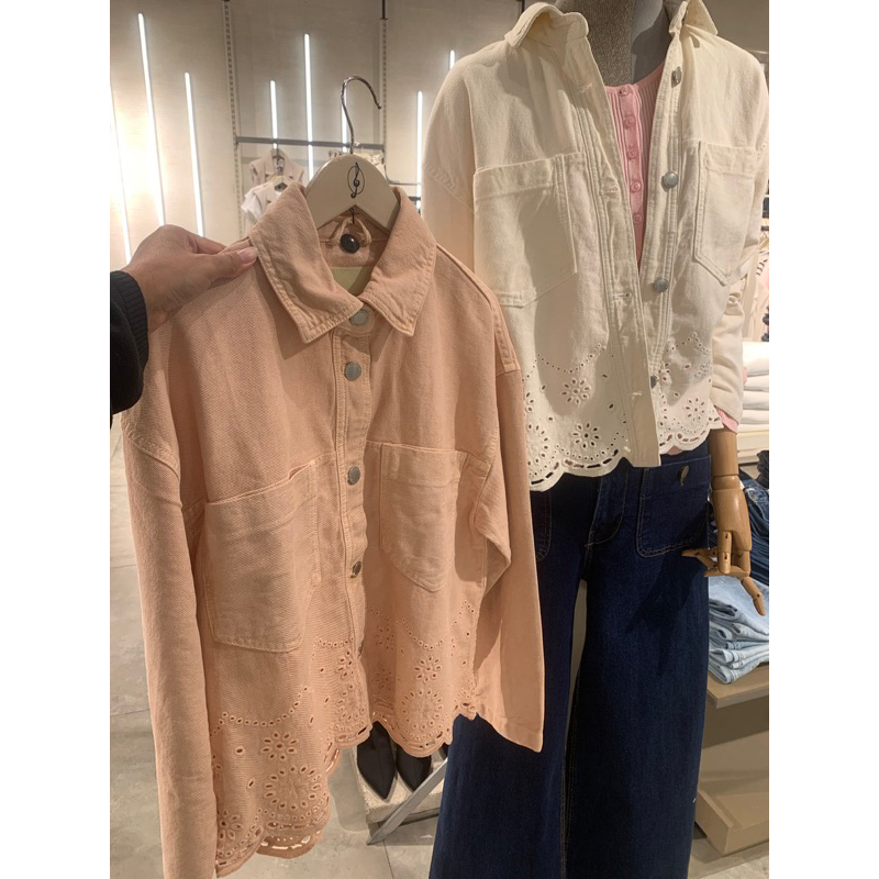 jaket denim kulit croptop sobek stradivarius oversize denim blazer crop |jastip_titipoutfit