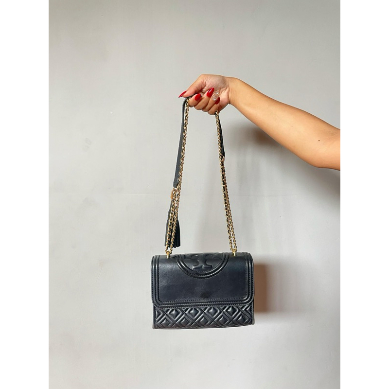 PRELOVED TORY BURCH FLEMING SMALL CONVERTIBLE SHOULDER BAG BLACK
