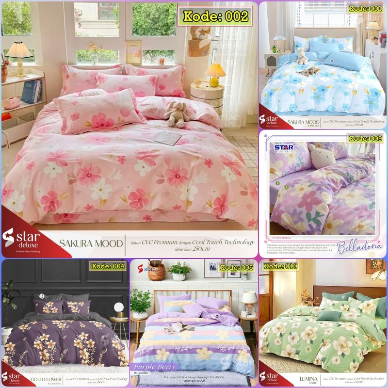 Kain Bahan Sprei Meteran Katun CVC Motif Mahkota Bunga, Kelopak Bunga