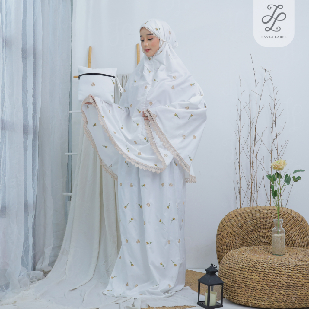 LAYLA - Mukena Dewasa Alifa Bordir Bunga Tabur Love Rose Katun Premium