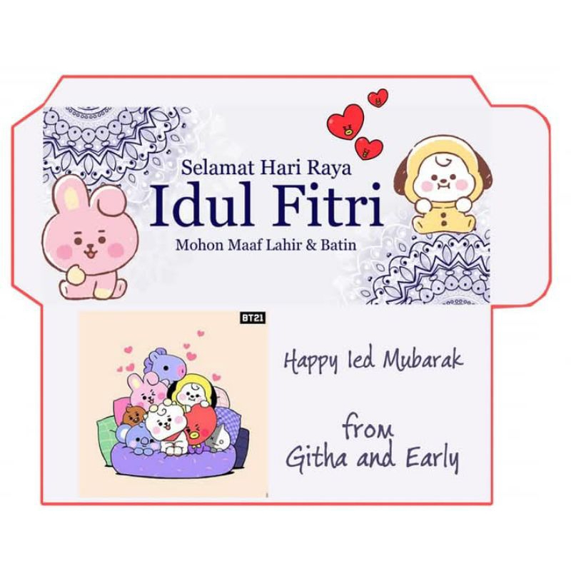 

(ISI 10 PCS) AMPLOP ANGPAO LEBARAN CUSTOM FOTO DAN NAMA MOTIF BT21