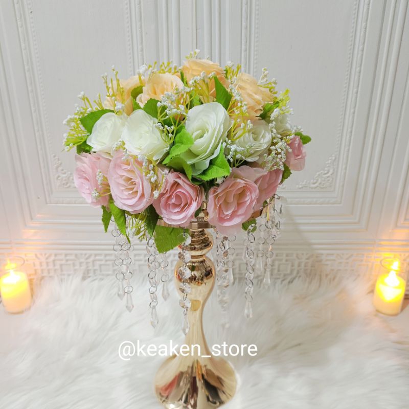 Hiasan kristal dekorasi meja pernikahan bunga mewah standing flower