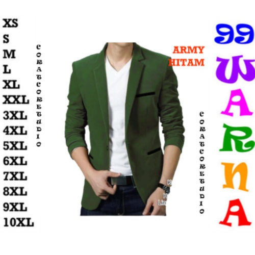 29 WARNA WARNI Blazer Laki Jas Cowok HIJAU GREEN ARMY TENTARA TUA MUDA GELAP CERAH LIS HITAM BLACK T