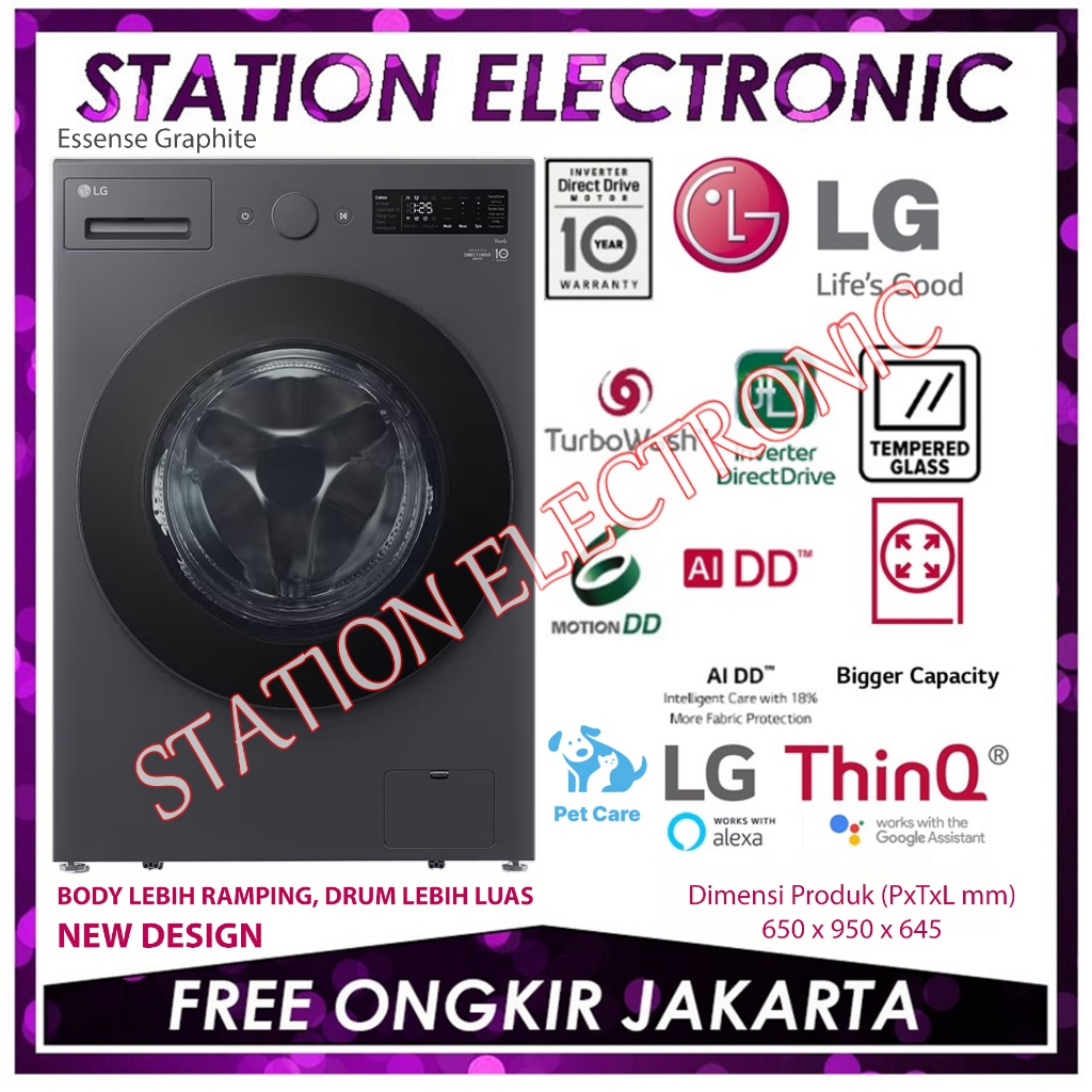 Mesin Cuci LG F2515SNEG1 Front Loading 15 Kg Essense Graphite dengan AI DD dan TurboWash