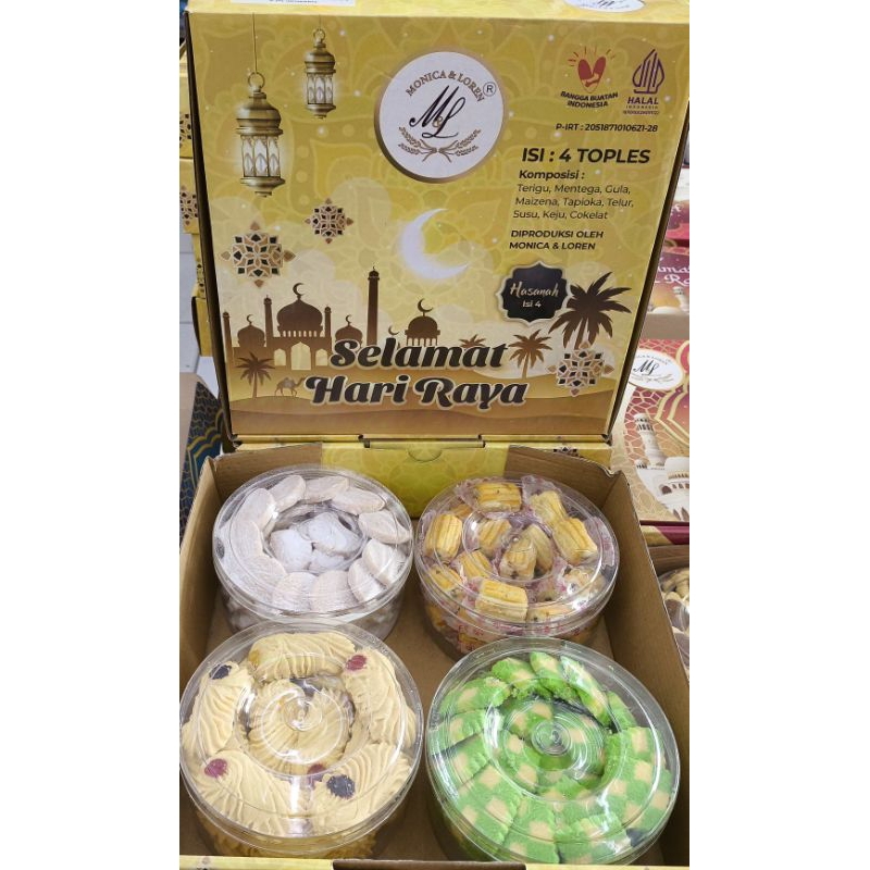 

PAKET HAMPER KUE KERING LEBARAN HASANAH ISI 4 MONICA & LOREN