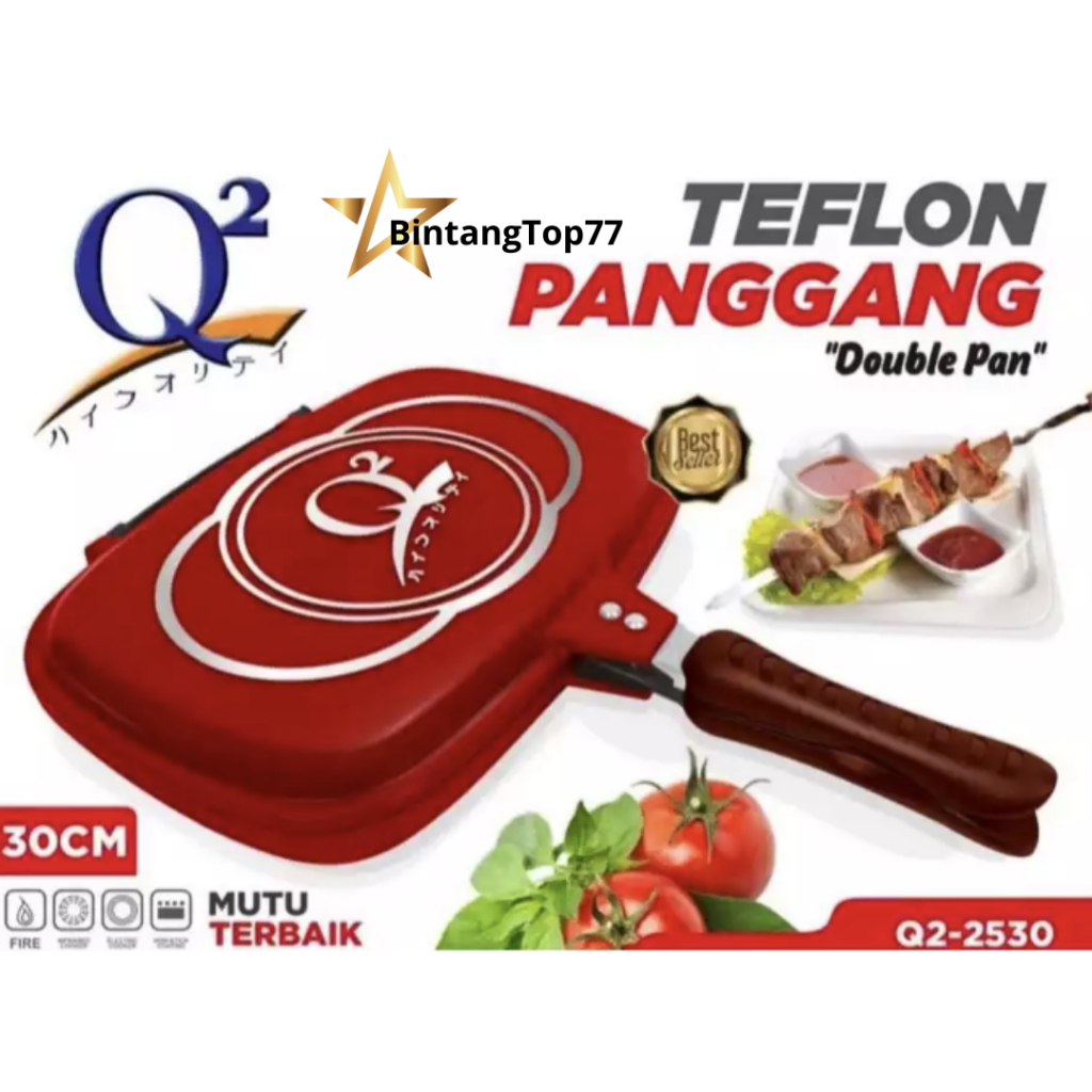 Q2 Teflon Panggangan Double Pan Q2-2530 / Grill Pan Bolak-Balik / Korean Grill Pan