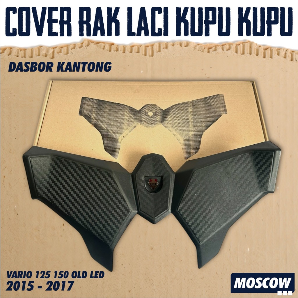 Cover Rack Rak Laci Kupu Kupu Dasbor Vario 125 150 OLD LED 2015 2017 KARBON HITAM MOSCOW COVER RAK L