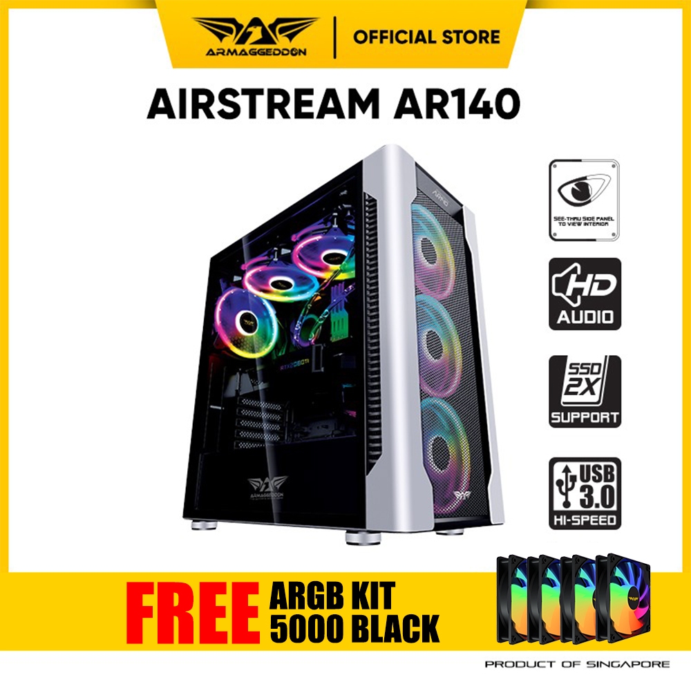 Armaggeddon Airstream AR140 E-ATX Gaming PC Case [4 x 12cm Fan Included] Garansi 1 Tahun