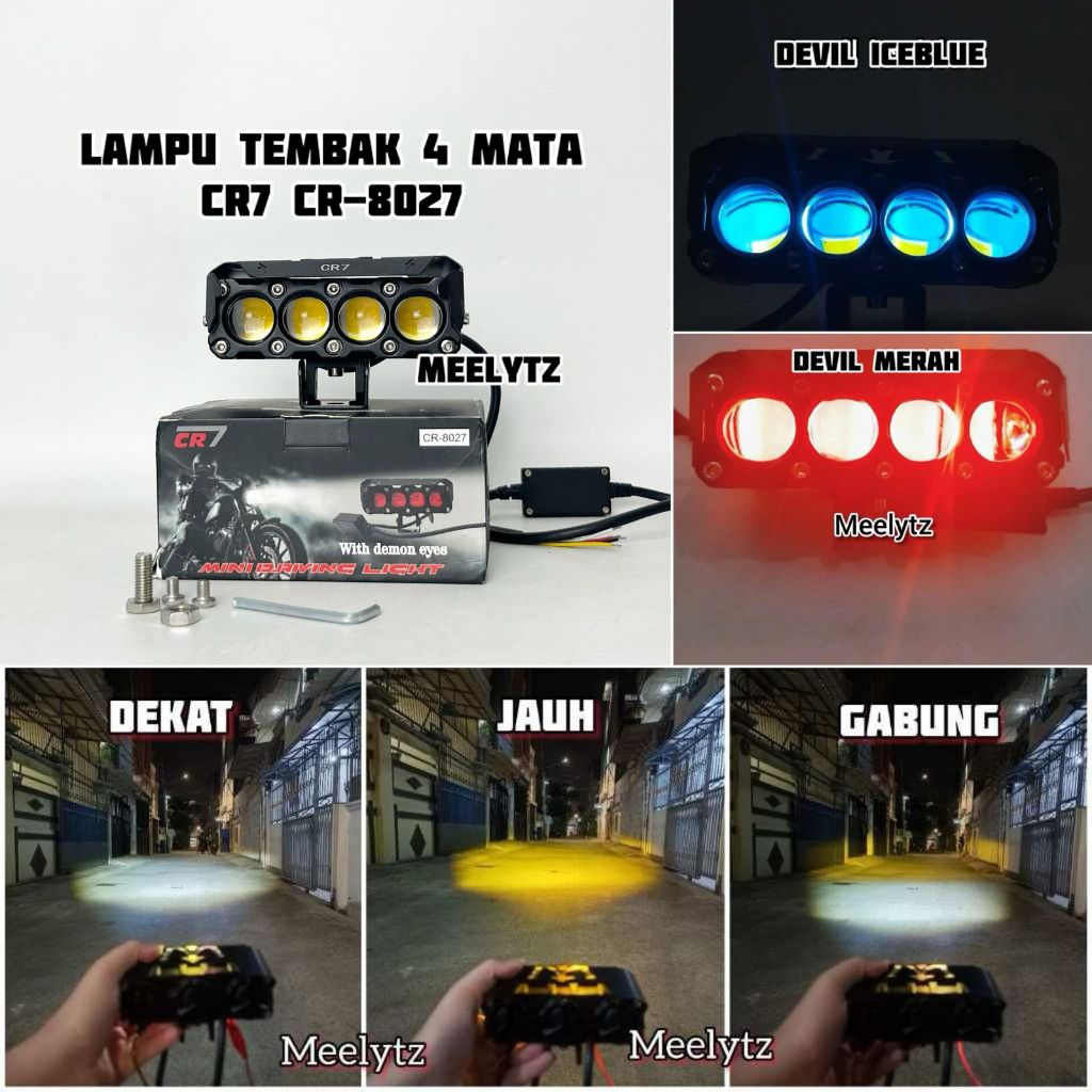 CR7 - Lampu Tembak 4 Mata plus devil dan 3 kipas pendingin ballast alumunium waterproof CR8027