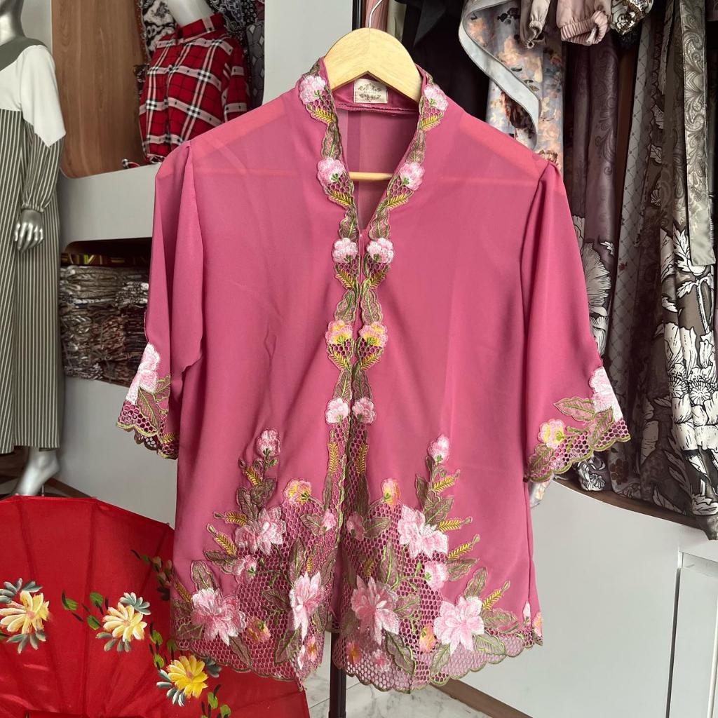 Kebaya Encim sifon Bordir bunga anggrek Chrysaora lengan pendek