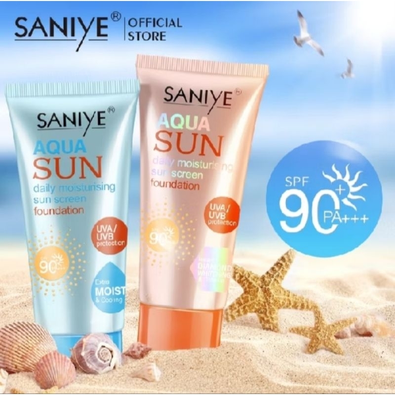 SANIYE [BPOM ] Wajah Sunscreen SPF 90 Waterproof Sunblock Foundation Pelembab 65ML