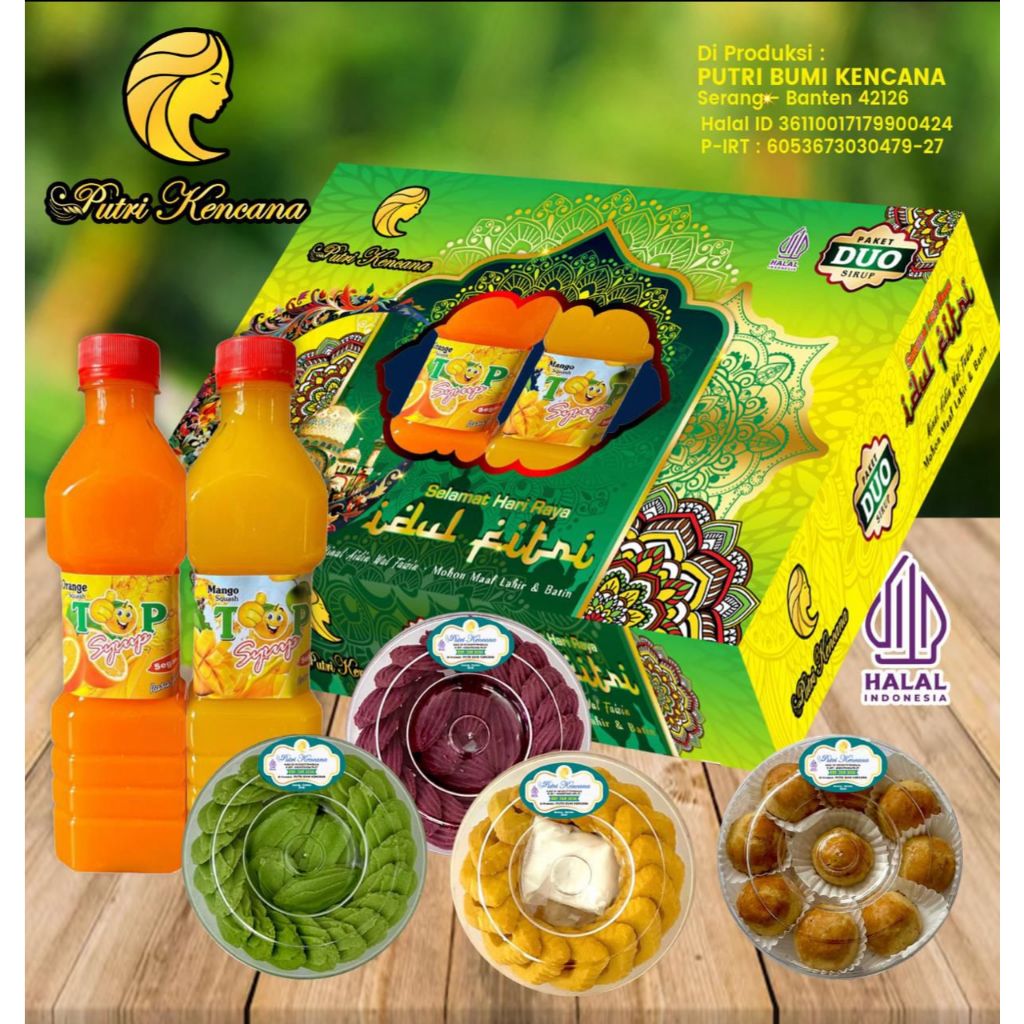 

PROMO KUE LEBARAN PUTRI KENCANA PAKET DUO SIRUP ISI 4 TOPLES PLUS 2 BOTOL SIRUP. FREE KARTU UCAPAN