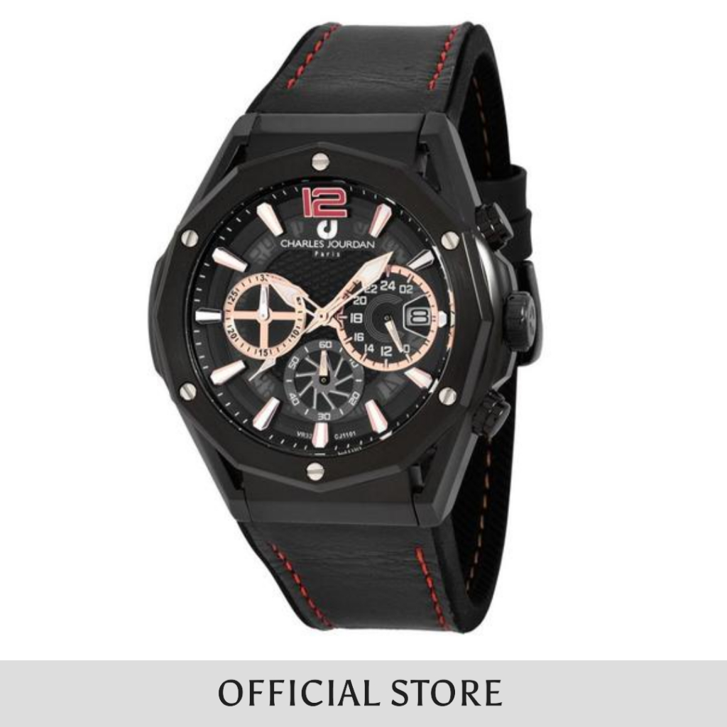 Jam Tangan Pria Charles Jourdan Black Dial Men Leather Strap Analog CJ1101-1735C Original