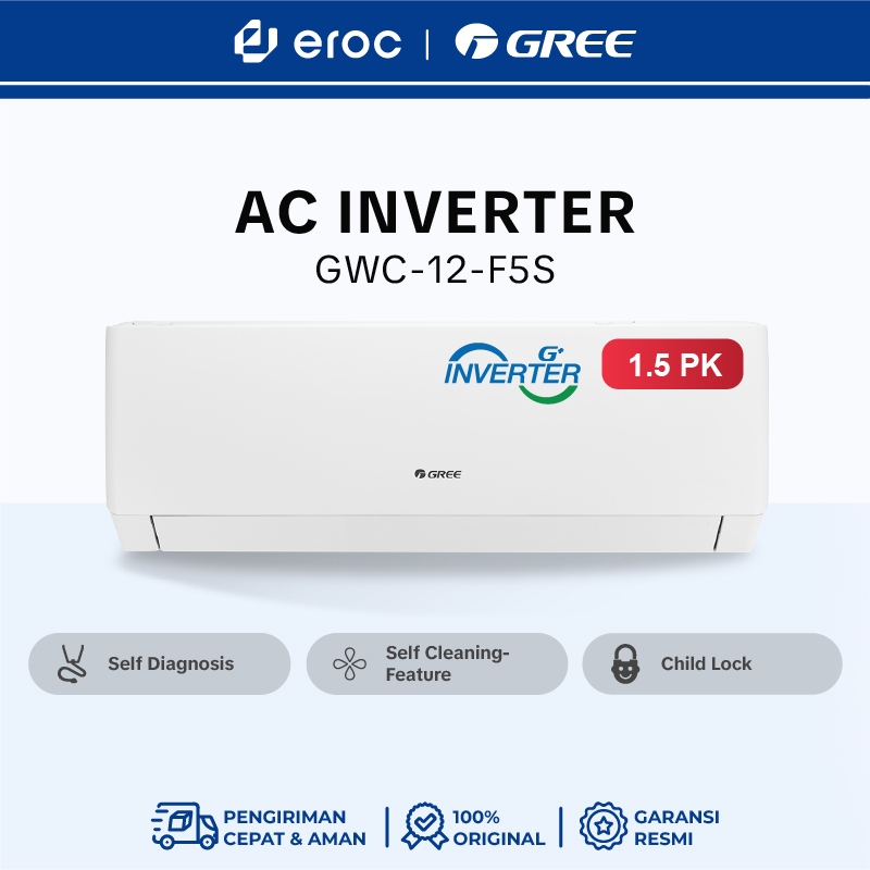 AC GREE AC Inverter 1.5PK  GWC-12F5S - F1S Series - With Smart Cleaner & Power Drop - White Pearl