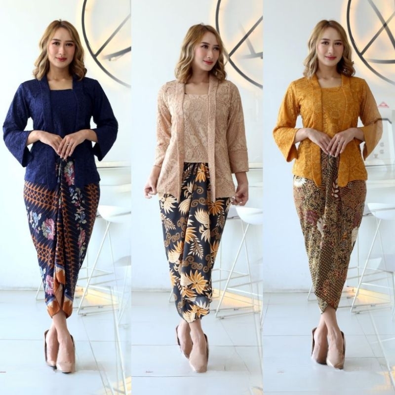 kebaya kutubaru/setelan kebaya moderen/kebaya brukat full furing/kebaya kekinian/warna gold/hitam/na