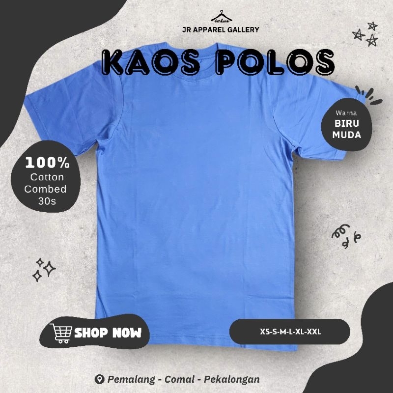 JR KAOS POLOS BIRU MUDA COMBED 30S UNISEX MURAH BAHAN DISTRO