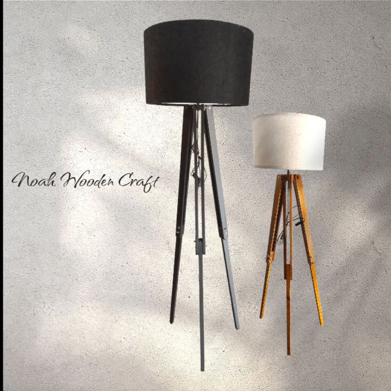 Standing Lamp Model Tripod Lampu Sudut Bahan Kayu Jati Grade A Bisa Custom Warna Kap Dan Warna Kayu